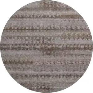 Photo of 8' Chocolate And Gray Striped Washable Round Rug With UV Protection