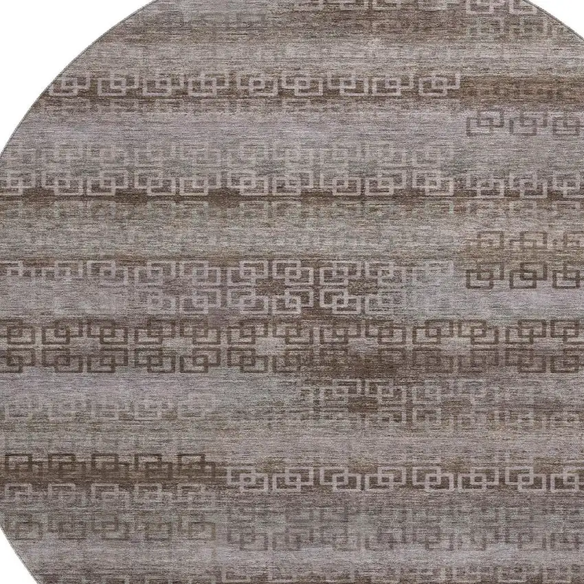 8' Chocolate And Gray Striped Washable Round Rug With UV Protection Photo 3