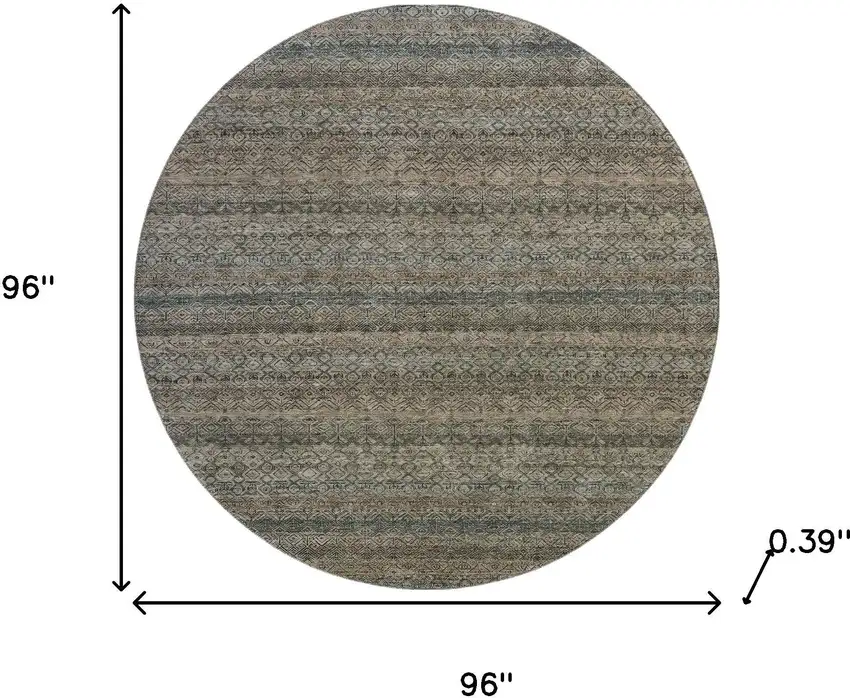 8' Chocolate And Gray Striped Washable Round Rug With UV Protection Photo 8