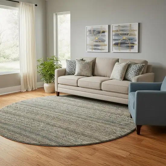 8' Chocolate And Gray Striped Washable Round Rug With UV Protection Photo 2