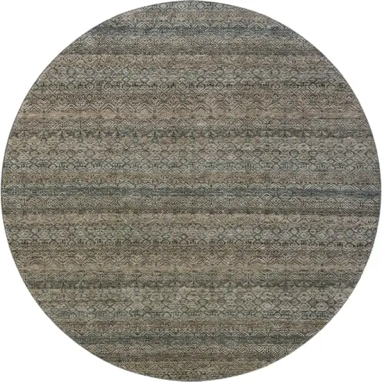 8' Chocolate And Gray Striped Washable Round Rug With UV Protection Photo 4