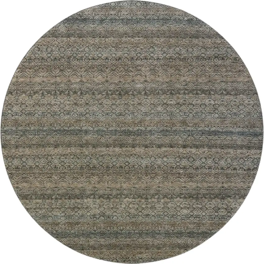 8' Chocolate And Gray Striped Washable Round Rug With UV Protection Photo 4