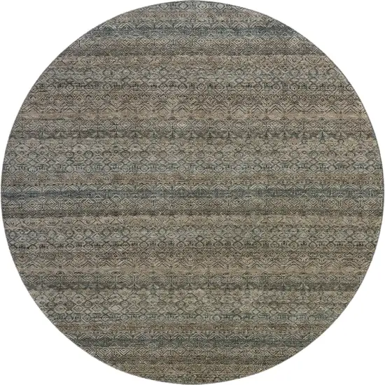 8' Chocolate And Gray Striped Washable Round Rug With UV Protection Photo 1