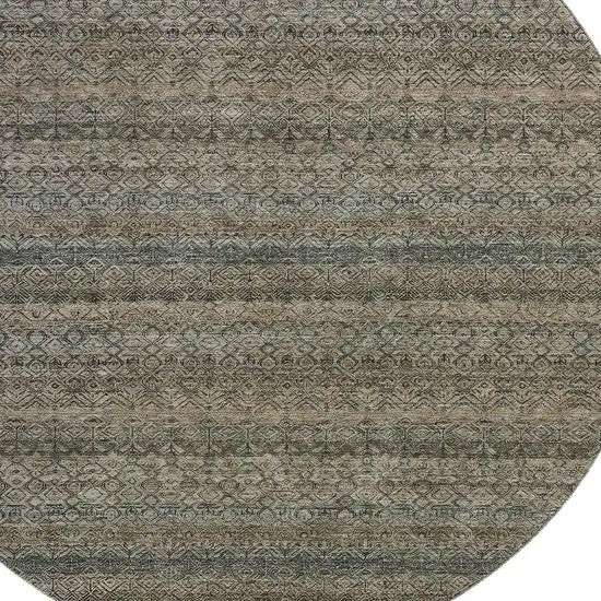 8' Chocolate And Gray Striped Washable Round Rug With UV Protection Photo 3