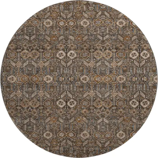 8' Chocolate And Gray Tribal Washable Round Rug With UV Protection Photo 1