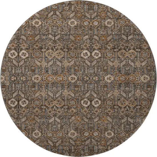 8' Chocolate And Gray Tribal Washable Round Rug With UV Protection Photo 4