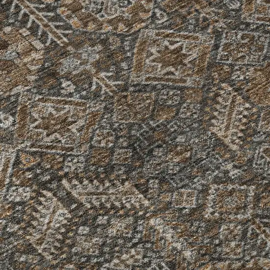 8' Chocolate And Gray Tribal Washable Round Rug With UV Protection Photo 9