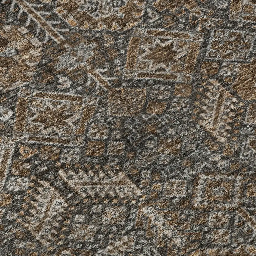 8' Chocolate And Gray Tribal Washable Round Rug With UV Protection Photo 9