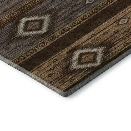 8' Chocolate And Gray Tribal Washable Round Rug With UV Protection Photo 7