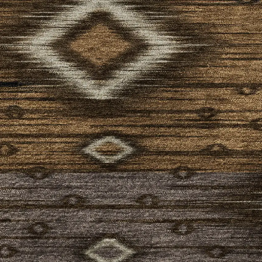 8' Chocolate And Gray Tribal Washable Round Rug With UV Protection Photo 9