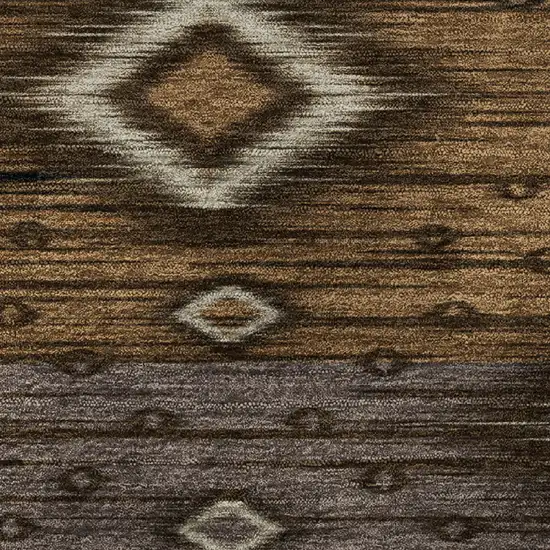 8' Chocolate And Gray Tribal Washable Round Rug With UV Protection Photo 9