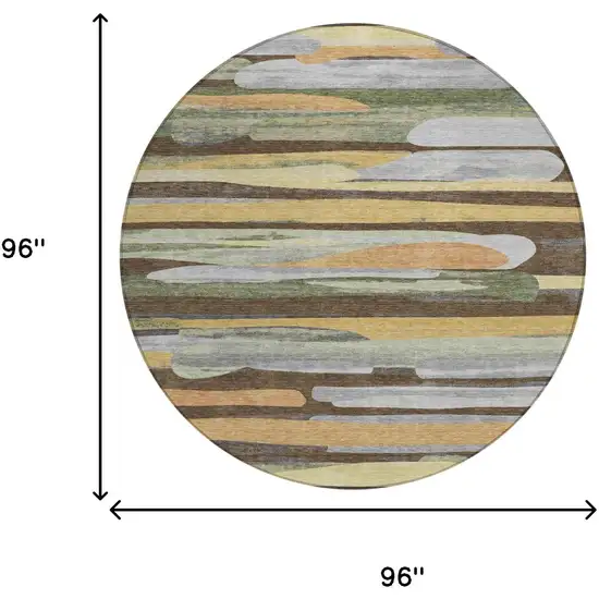 8' Chocolate And Green Round Abstract Washable Indoor Outdoor Area Rug Photo 8