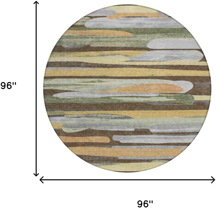 8' Chocolate And Green Round Abstract Washable Indoor Outdoor Area Rug Photo 8