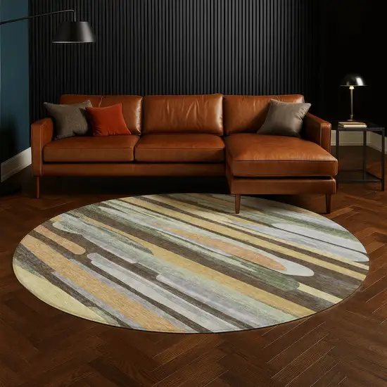 8' Chocolate And Green Round Abstract Washable Indoor Outdoor Area Rug Photo 5