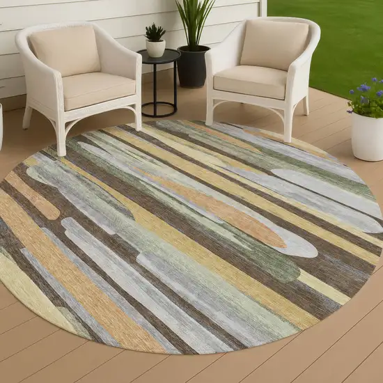 8' Chocolate And Green Round Abstract Washable Indoor Outdoor Area Rug Photo 4