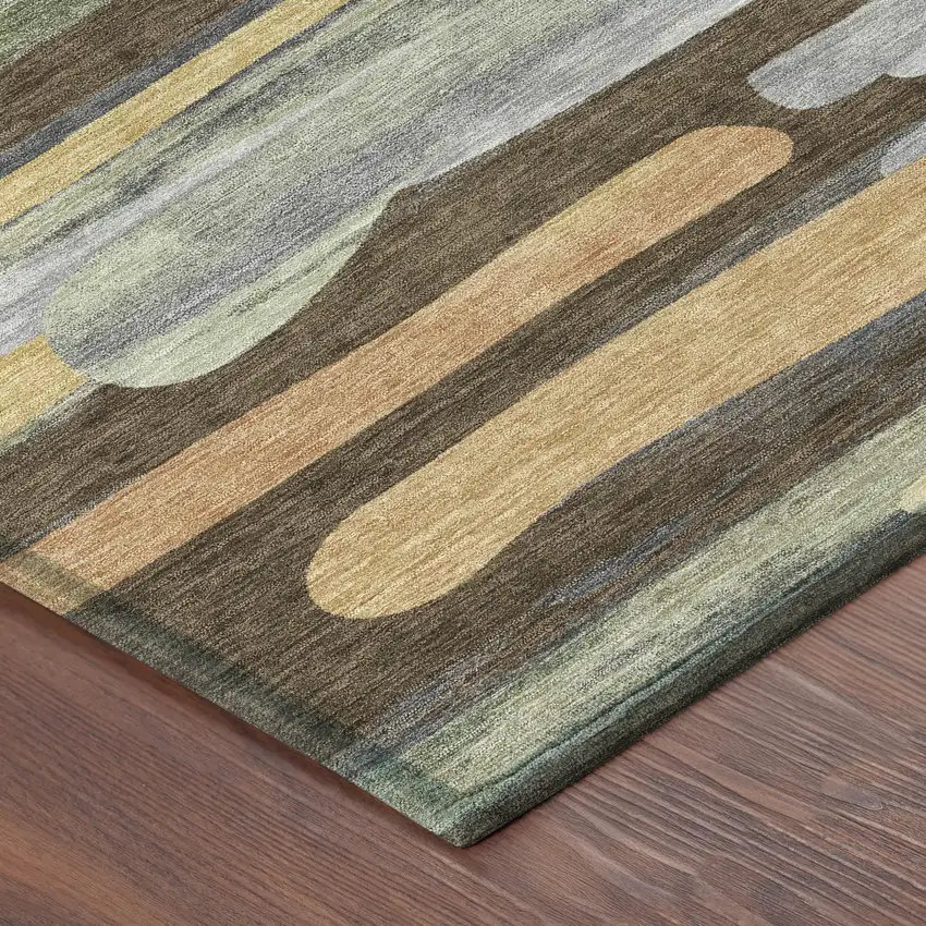 8' Chocolate And Green Round Abstract Washable Indoor Outdoor Area Rug Photo 6