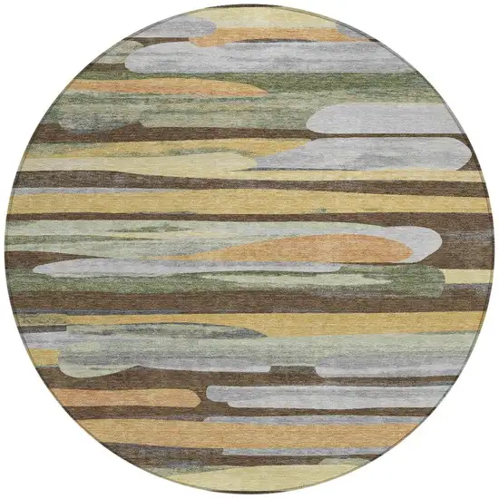 8' Chocolate And Green Round Abstract Washable Indoor Outdoor Area Rug Photo 2