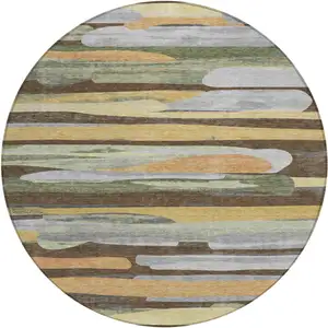 Photo of 8' Chocolate And Green Round Abstract Washable Indoor Outdoor Area Rug