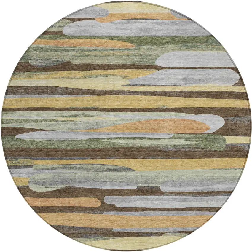 8' Chocolate And Green Round Abstract Washable Indoor Outdoor Area Rug Photo 1