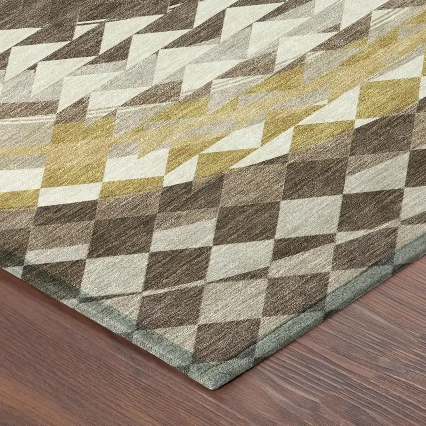 8' Chocolate And Green Round Geometric Washable Indoor Outdoor Area Rug Photo 6