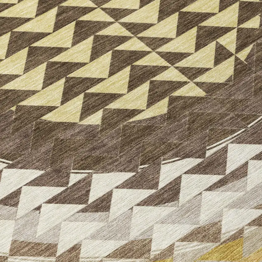8' Chocolate And Green Round Geometric Washable Indoor Outdoor Area Rug Photo 7