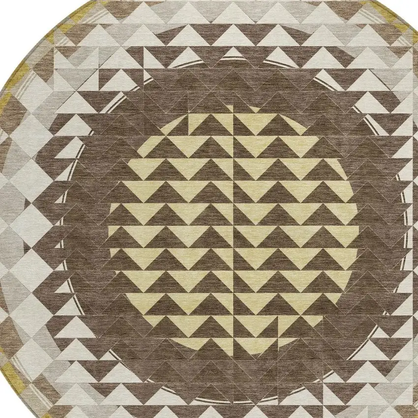 8' Chocolate And Green Round Geometric Washable Indoor Outdoor Area Rug Photo 5