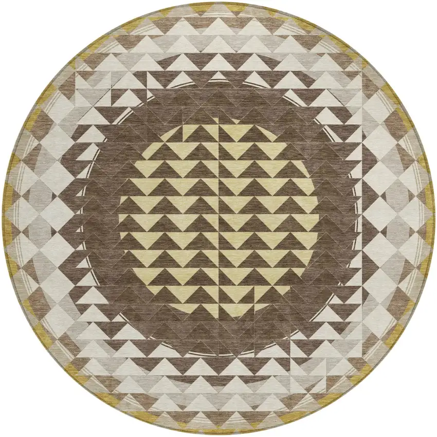 8' Chocolate And Green Round Geometric Washable Indoor Outdoor Area Rug Photo 2