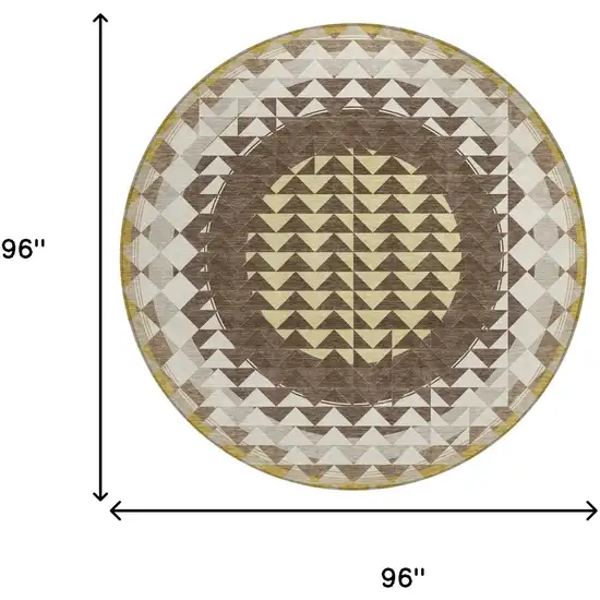 8' Chocolate And Green Round Geometric Washable Indoor Outdoor Area Rug Photo 8