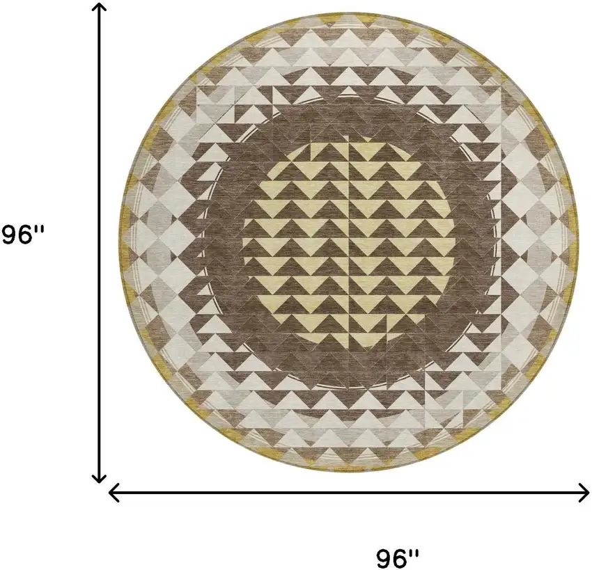 8' Chocolate And Green Round Geometric Washable Indoor Outdoor Area Rug Photo 8
