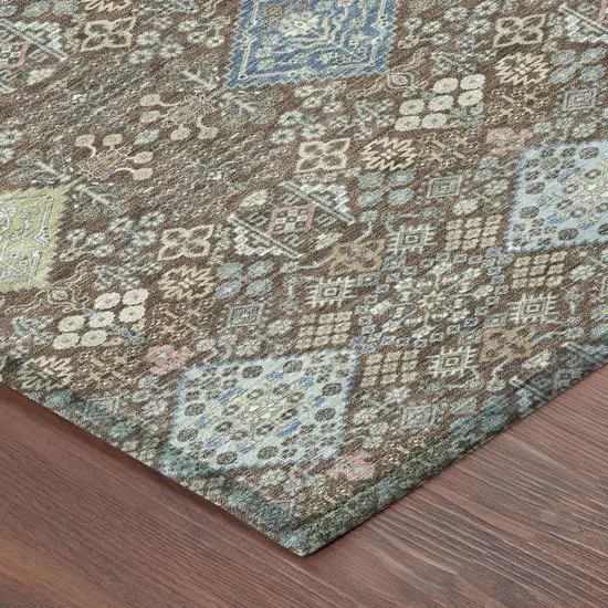 8' Chocolate And Green Round Oriental Washable Indoor Outdoor Area Rug Photo 6