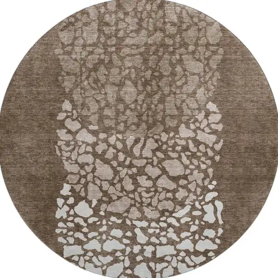 8' Chocolate And Ivory Abstract Washable Round Rug With UV Protection Photo 4