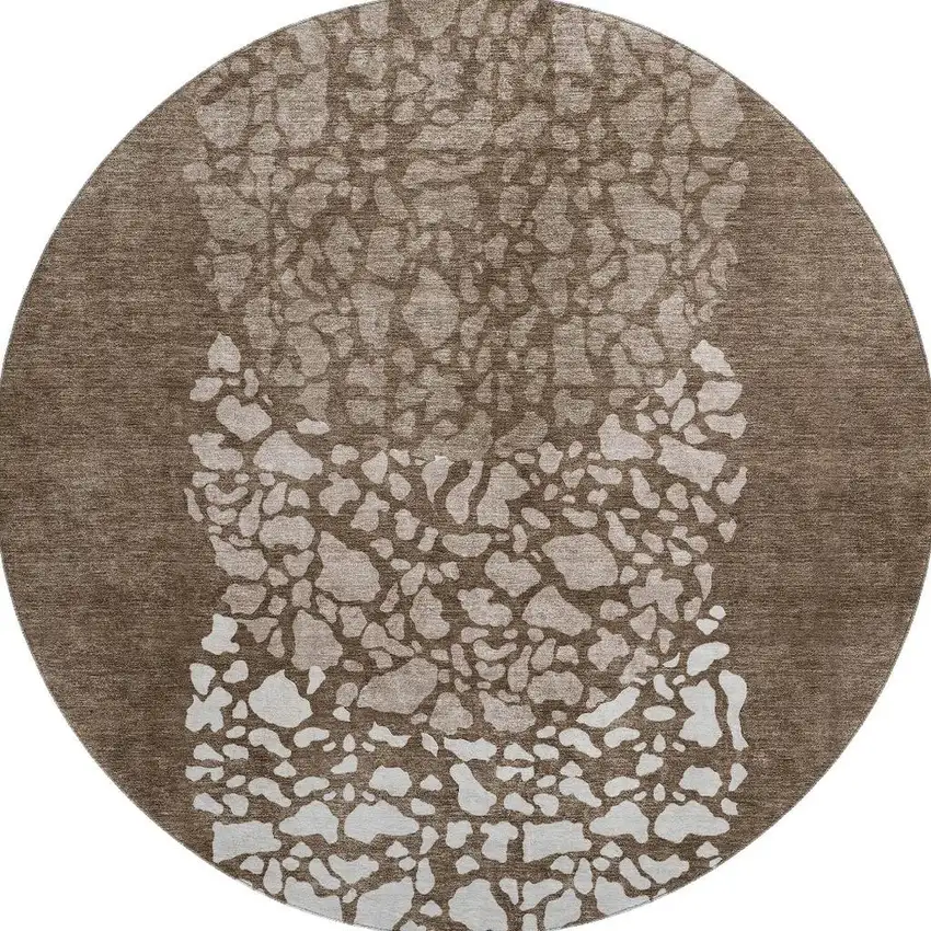 8' Chocolate And Ivory Abstract Washable Round Rug With UV Protection Photo 4