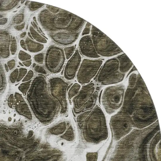 8' Chocolate And Ivory Abstract Washable Round Rug With UV Protection Photo 3