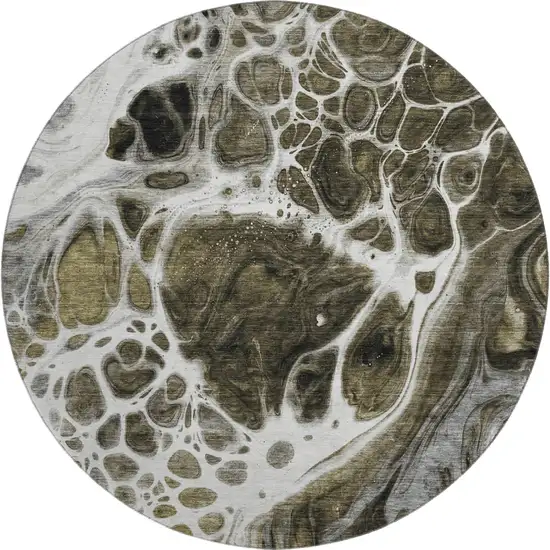 8' Chocolate And Ivory Abstract Washable Round Rug With UV Protection Photo 1