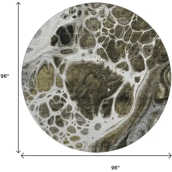 8' Chocolate And Ivory Abstract Washable Round Rug With UV Protection Photo 9