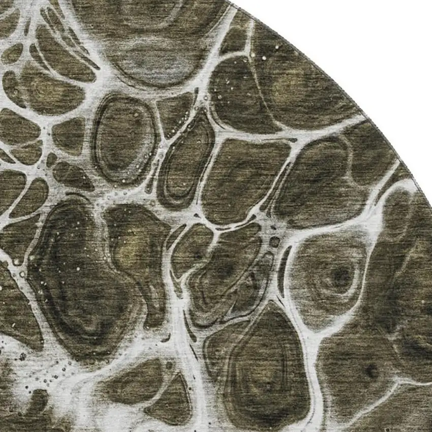 8' Chocolate And Ivory Abstract Washable Round Rug With UV Protection Photo 2