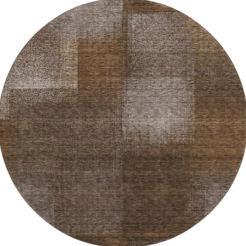 8' Chocolate And Ivory Abstract Washable Round Rug With UV Protection Photo 3