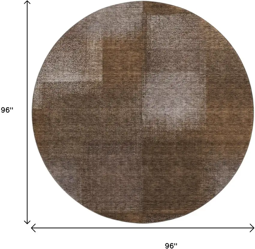 8' Chocolate And Ivory Abstract Washable Round Rug With UV Protection Photo 9