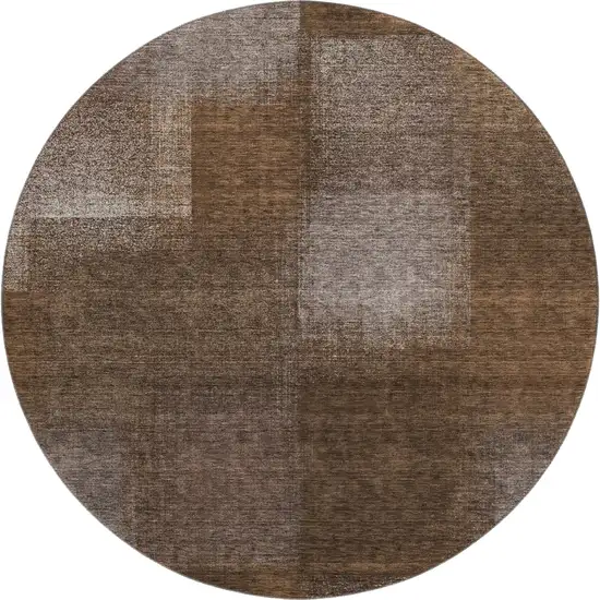 8' Chocolate And Ivory Abstract Washable Round Rug With UV Protection Photo 1
