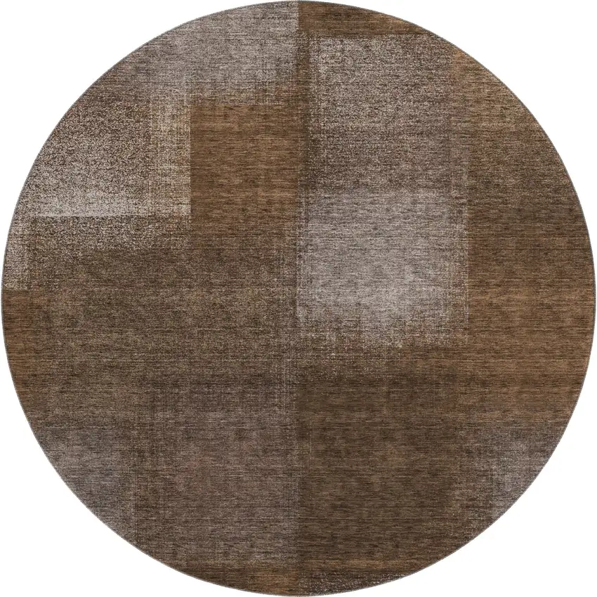 8' Chocolate And Ivory Abstract Washable Round Rug With UV Protection Photo 1