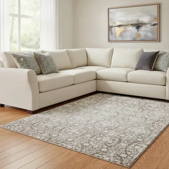 8' Chocolate And Ivory Damask Washable Area Rug With UV Protection Photo 2