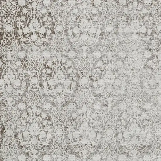 8' Chocolate And Ivory Damask Washable Area Rug With UV Protection Photo 2