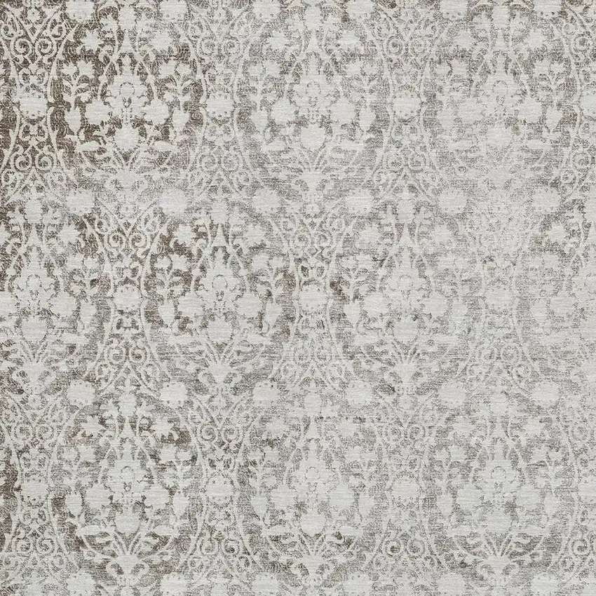 8' Chocolate And Ivory Damask Washable Area Rug With UV Protection Photo 2