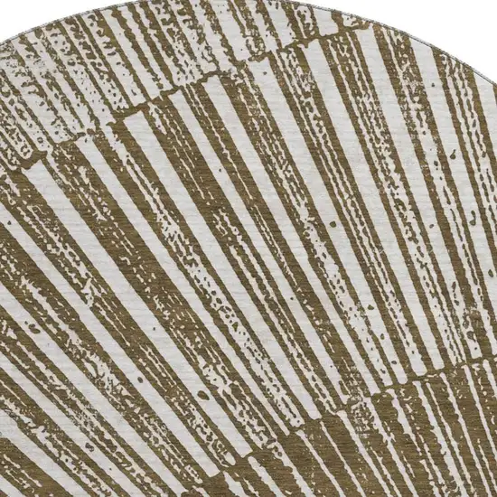 8' Chocolate And Ivory Geometric Washable Round Rug With UV Protection Photo 4