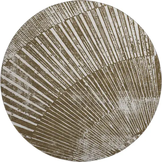 8' Chocolate And Ivory Geometric Washable Round Rug With UV Protection Photo 1