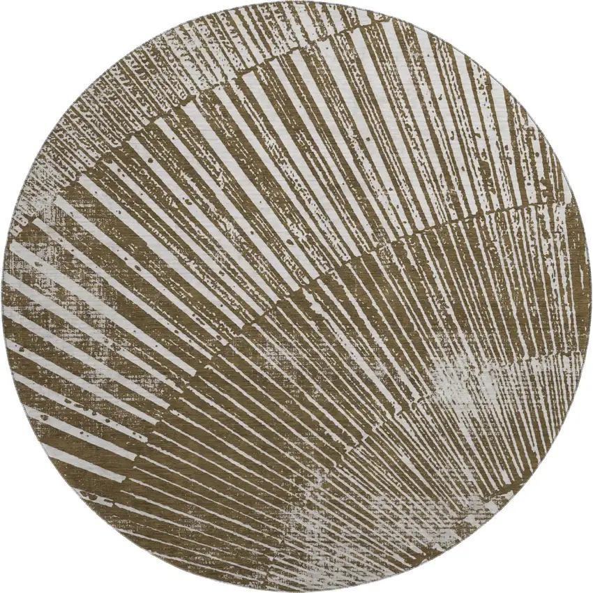 8' Chocolate And Ivory Geometric Washable Round Rug With UV Protection Photo 1
