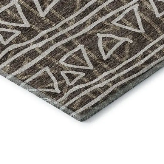 8' Chocolate And Ivory Geometric Washable Round Rug With UV Protection Photo 7