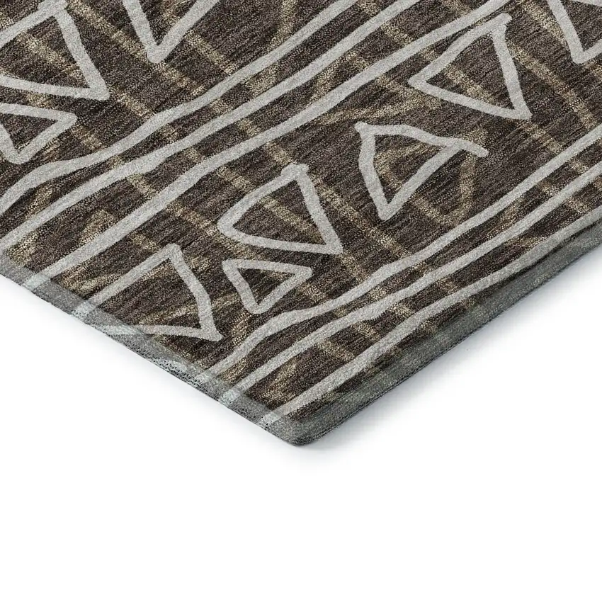 8' Chocolate And Ivory Geometric Washable Round Rug With UV Protection Photo 7