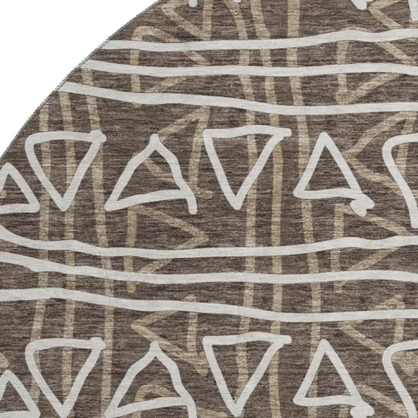 8' Chocolate And Ivory Geometric Washable Round Rug With UV Protection Photo 3