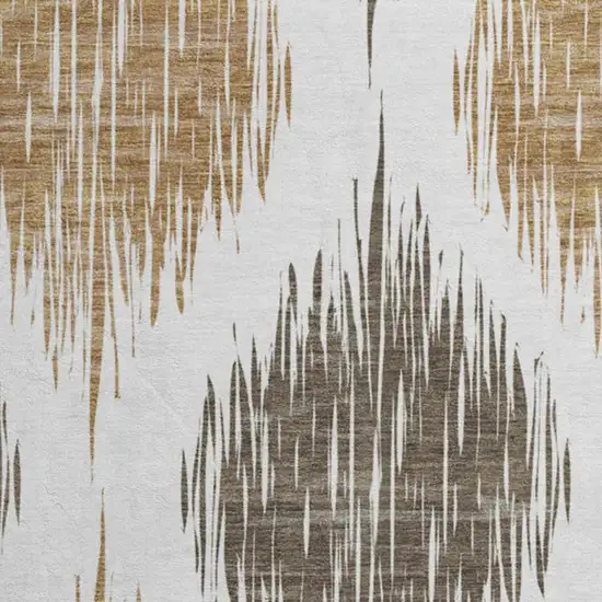 8' Chocolate And Ivory Ikat Washable Round Rug With UV Protection Photo 3